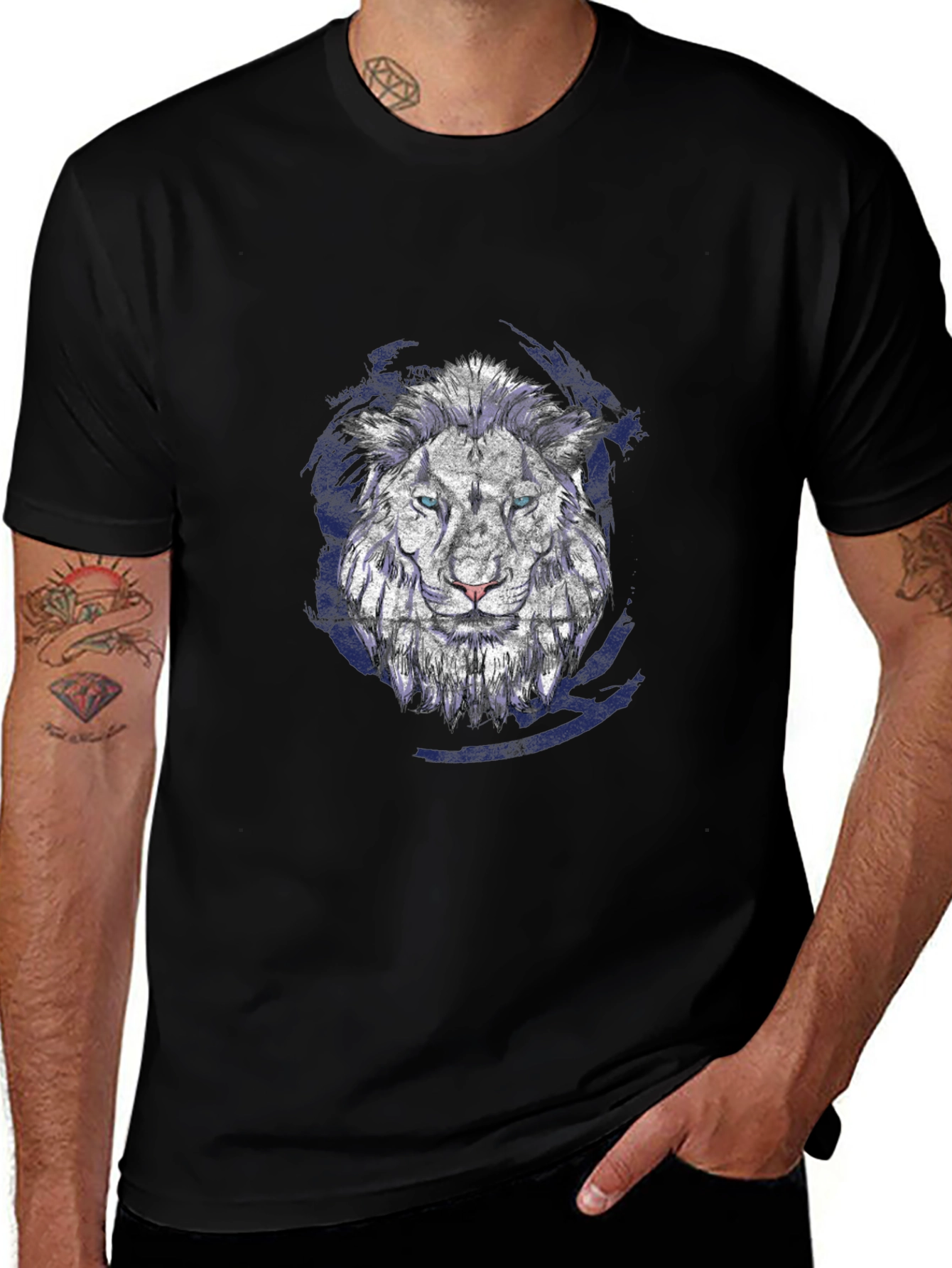 Lion Graphic Print Black T-Shirt