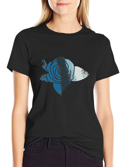 Blue Rose Graphic Print T-Shirt - Casual Comfort