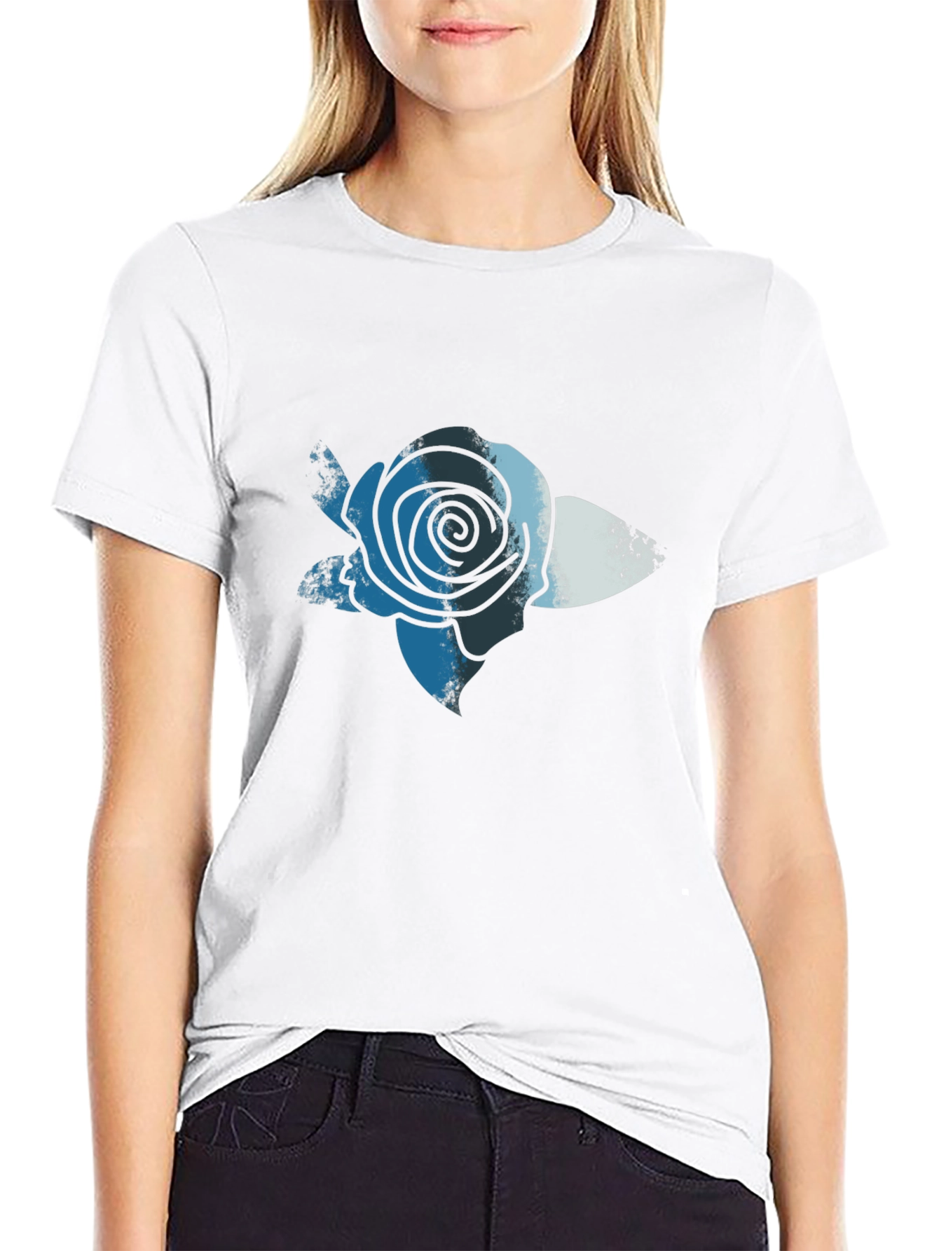 Blue Rose Graphic Print T-Shirt - Casual Comfort