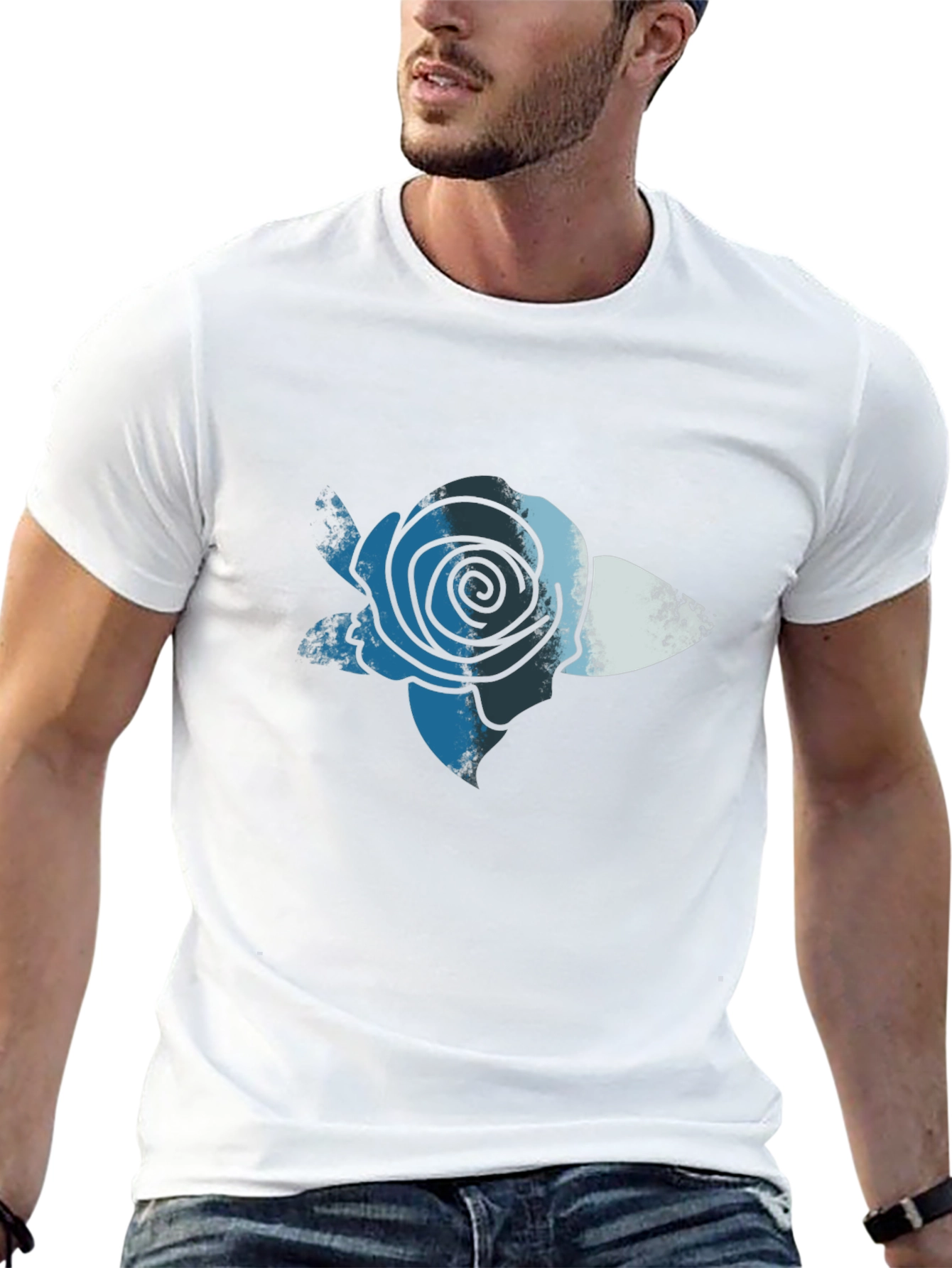 Blue Rose Graphic Print T-Shirt - Casual Comfort