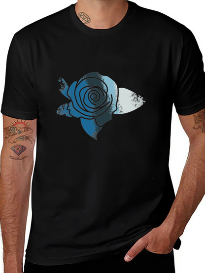 Blue Rose Graphic Print T-Shirt - Casual Comfort