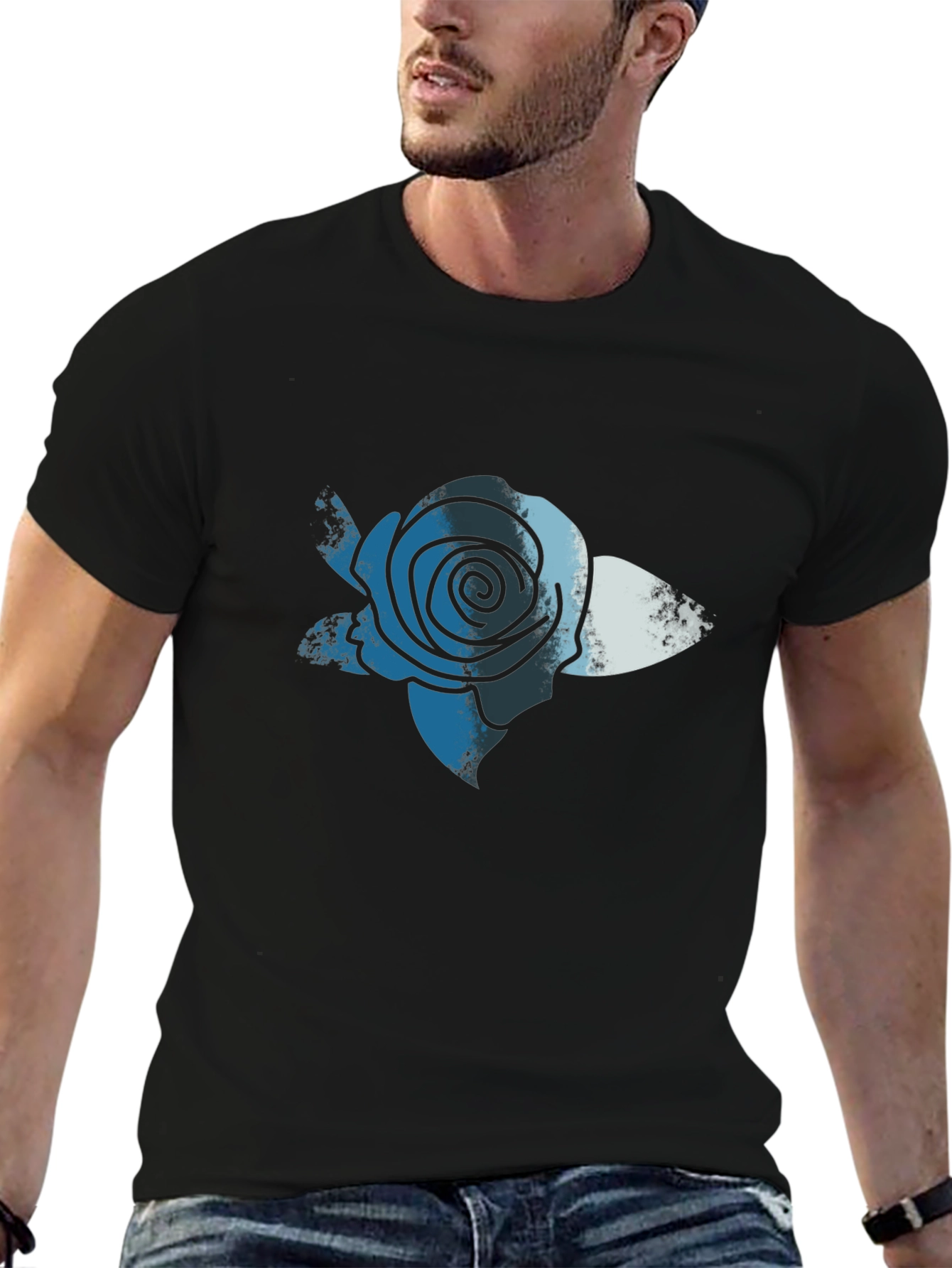 Blue Rose Graphic Print T-Shirt - Casual Comfort