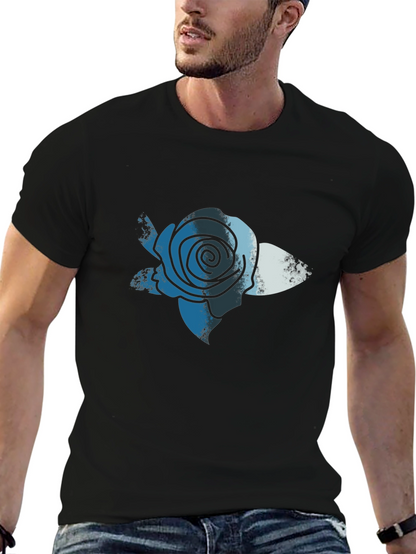 Blue Rose Graphic Print T-Shirt - Casual Comfort