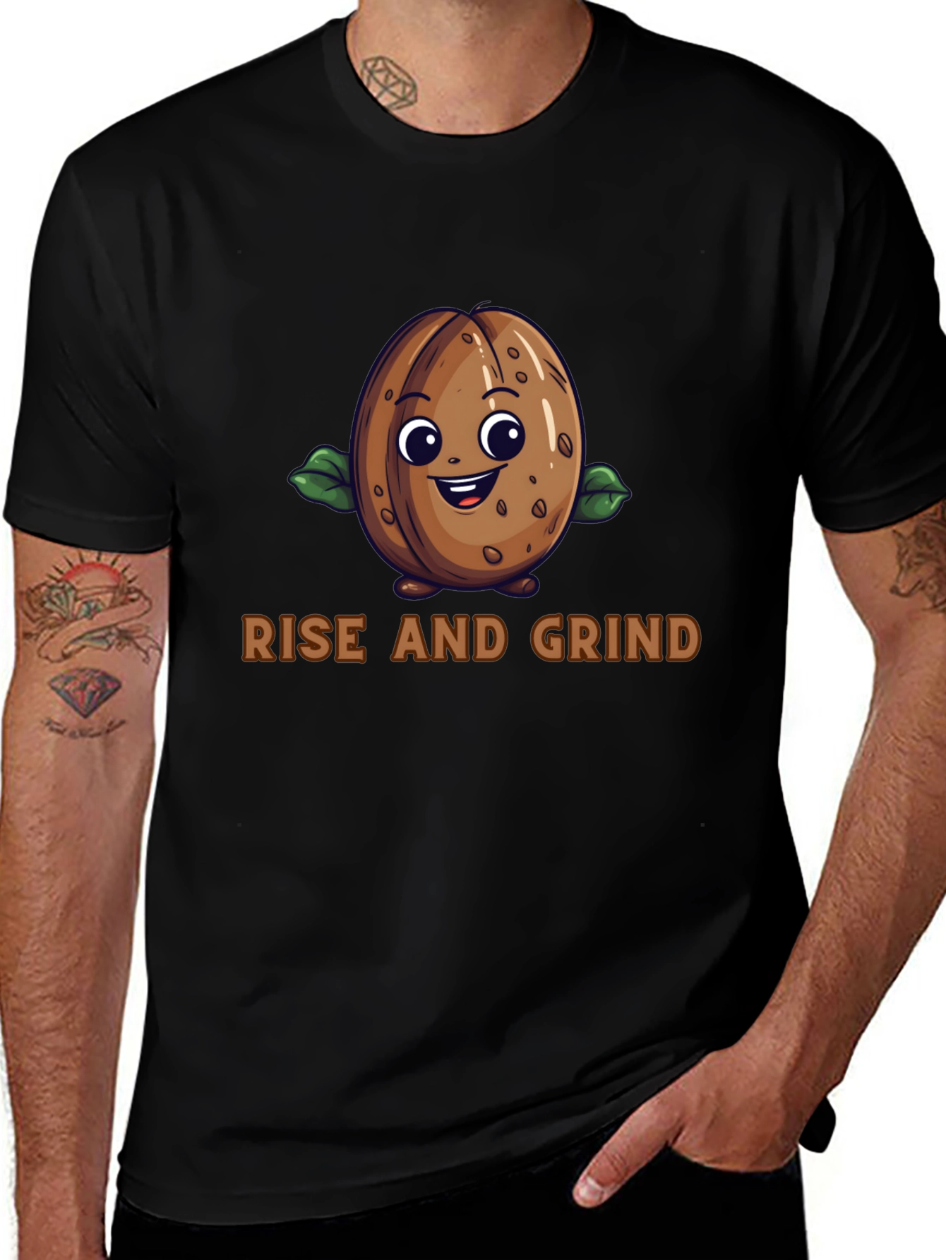 Rise and Grind Coffee Bean Graphic T-Shirt