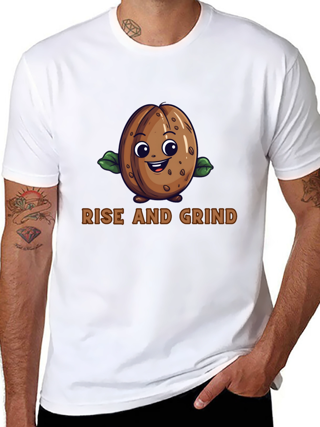 Rise and Grind Coffee Bean Graphic T-Shirt