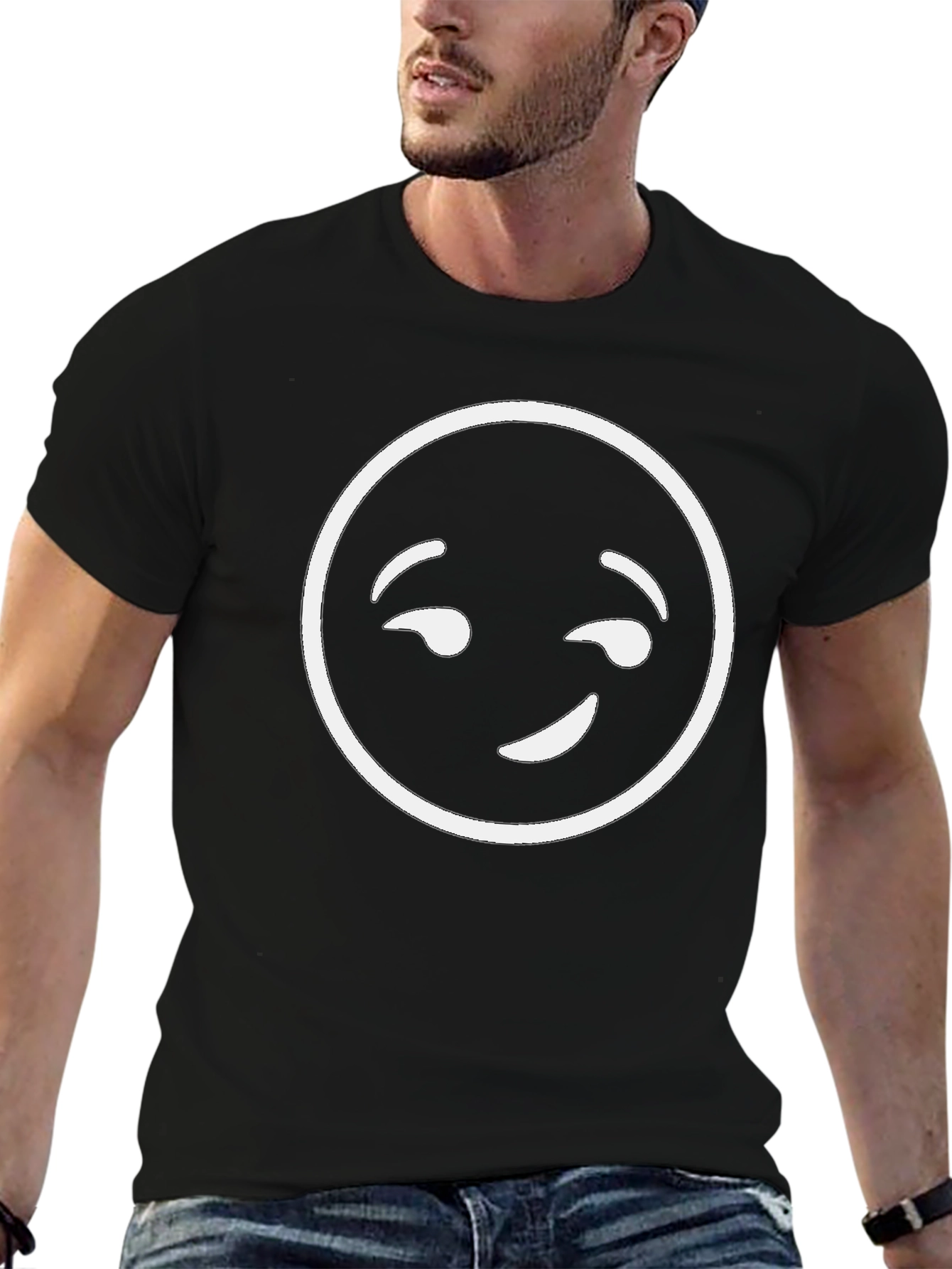 Winking Emoji Graphic T-Shirt - Black