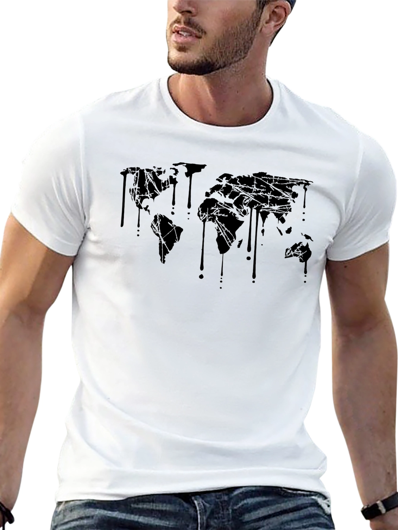 Dripping World Map Graphic Tee - Black