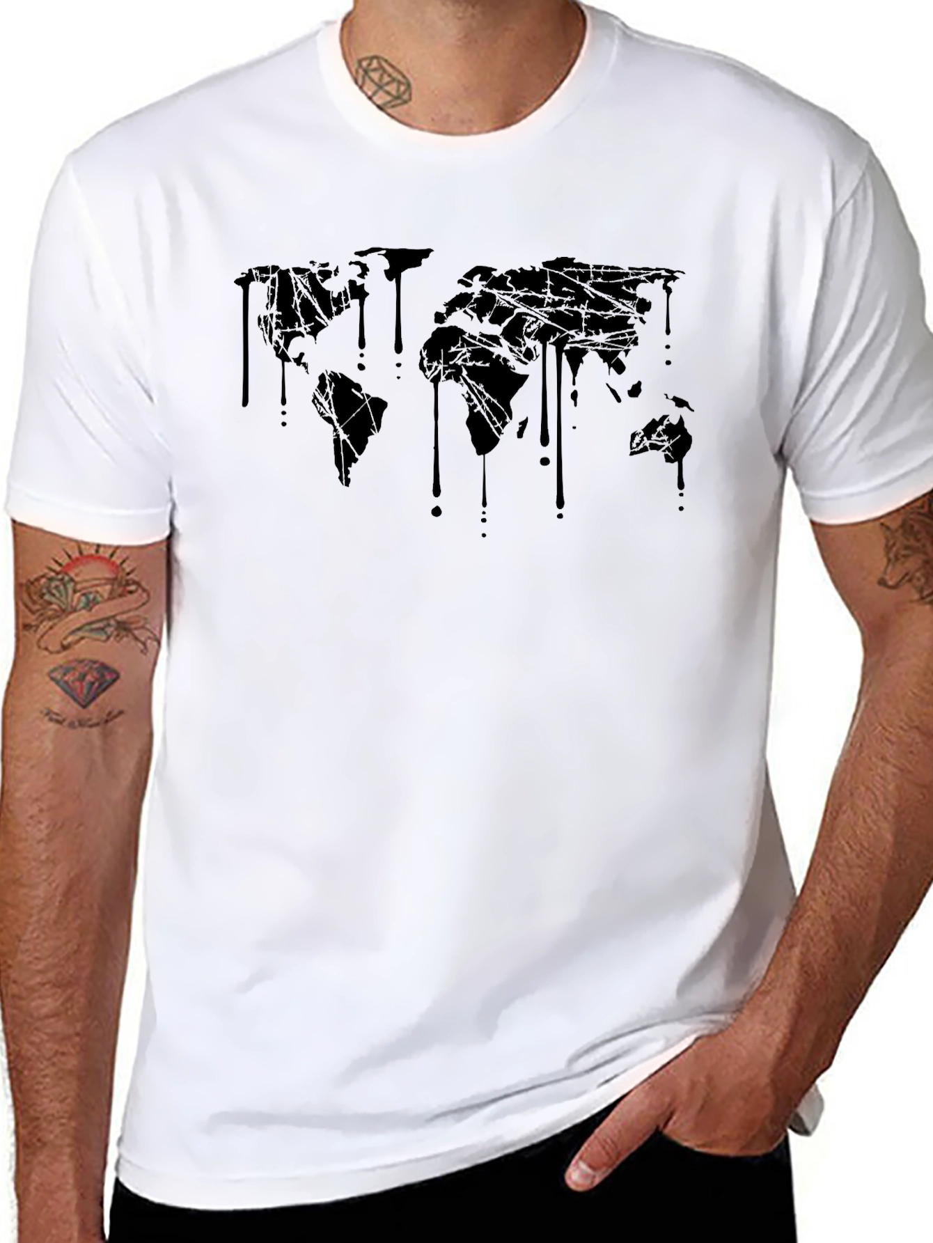 Dripping World Map Graphic Tee - Black