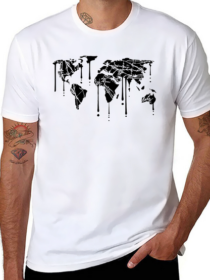 Dripping World Map Graphic Tee - Black
