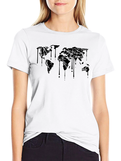 Dripping World Map Graphic Tee - Black