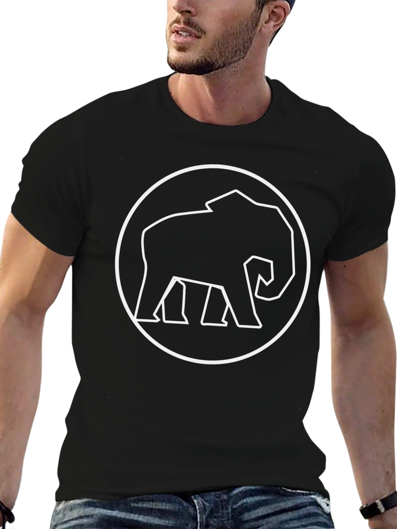 Elephant Outline Graphic Tee - Black Cotton Shirt
