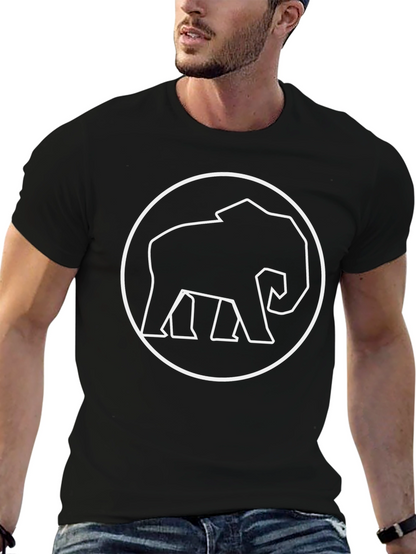 Elephant Outline Graphic Tee - Black Cotton Shirt