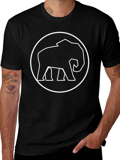 Elephant Outline Graphic Tee - Black Cotton Shirt