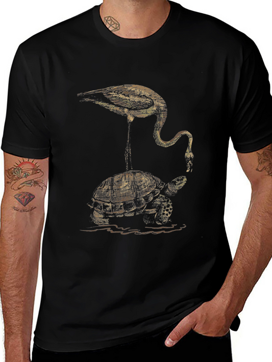 Crane & Tortoise Graphic Tee - Unique Art Print