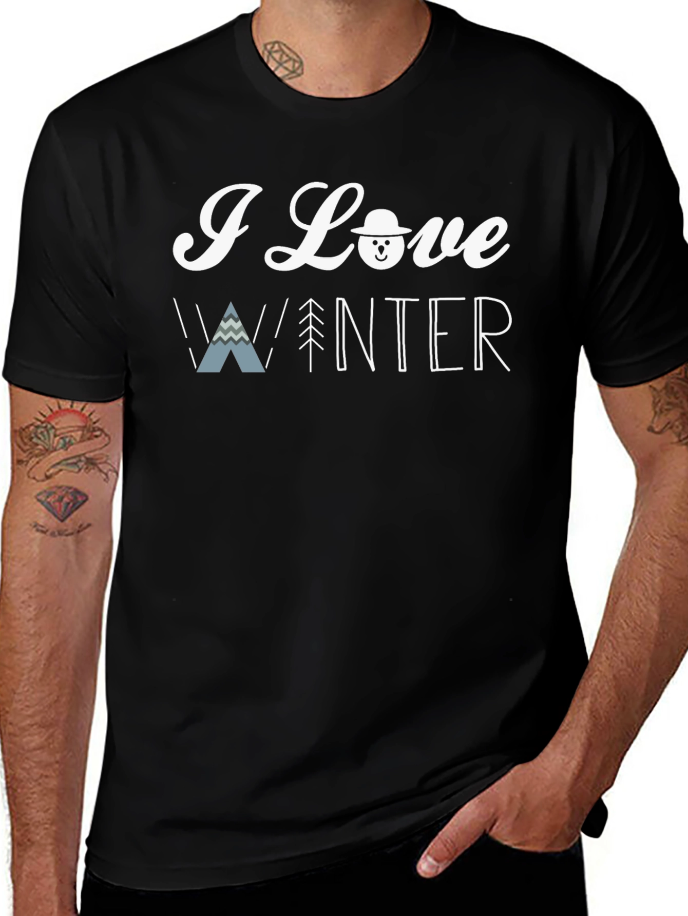 I Love Winter Black Graphic T-Shirt