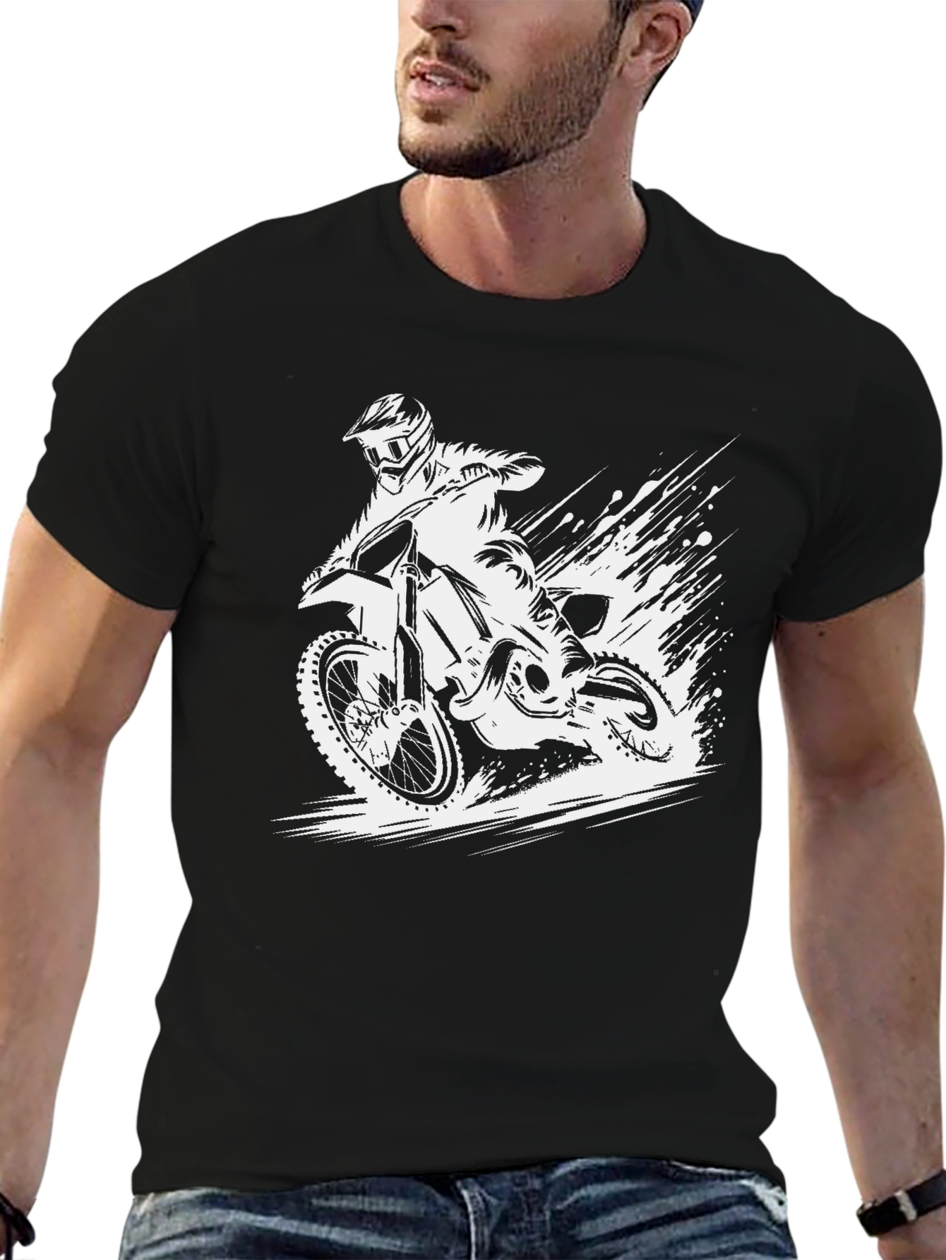 Dirt Bike Rider Graphic Tee - Black Cotton T-Shirt