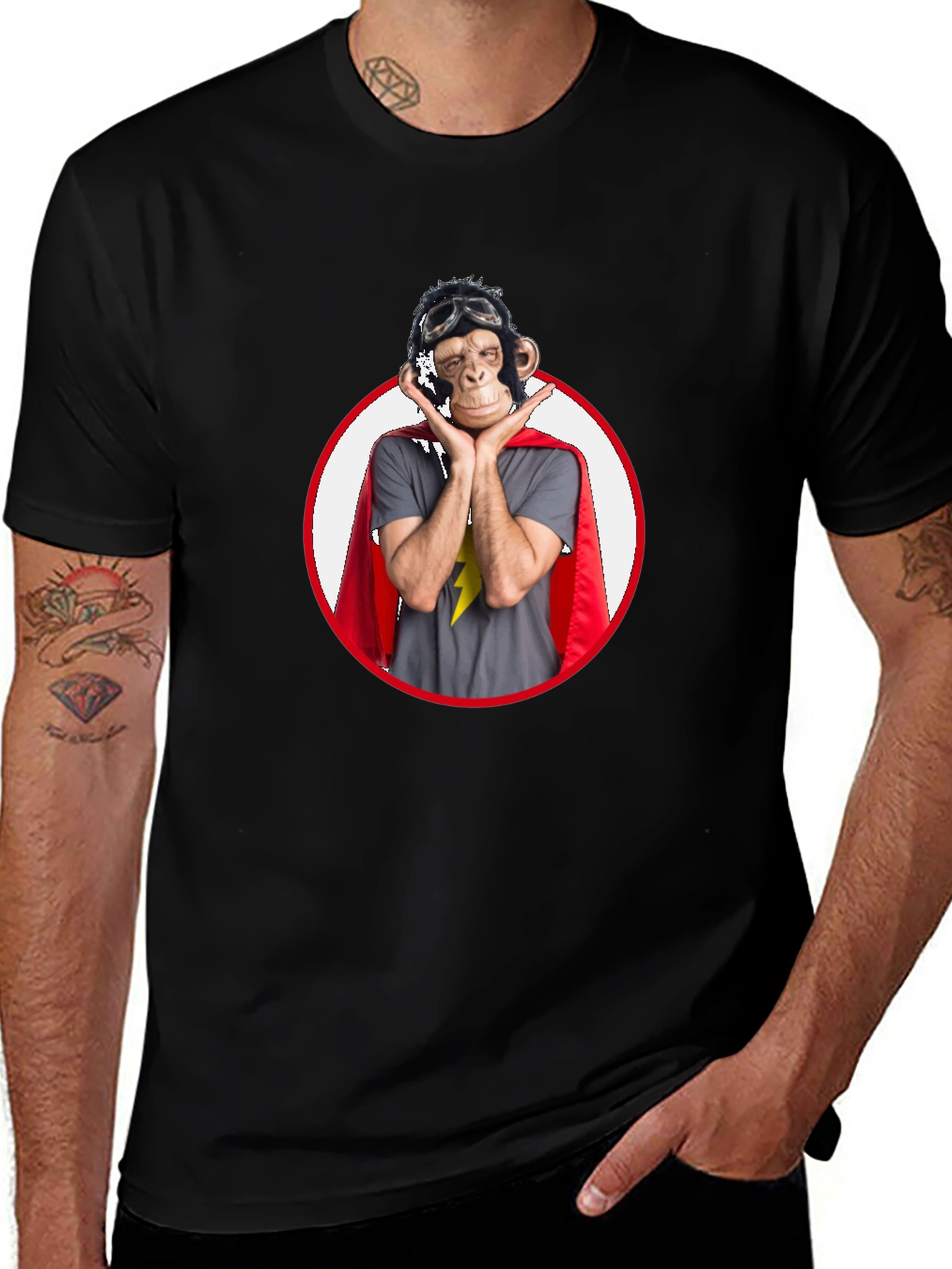 Superhero Monkey Graphic T-Shirt - Black