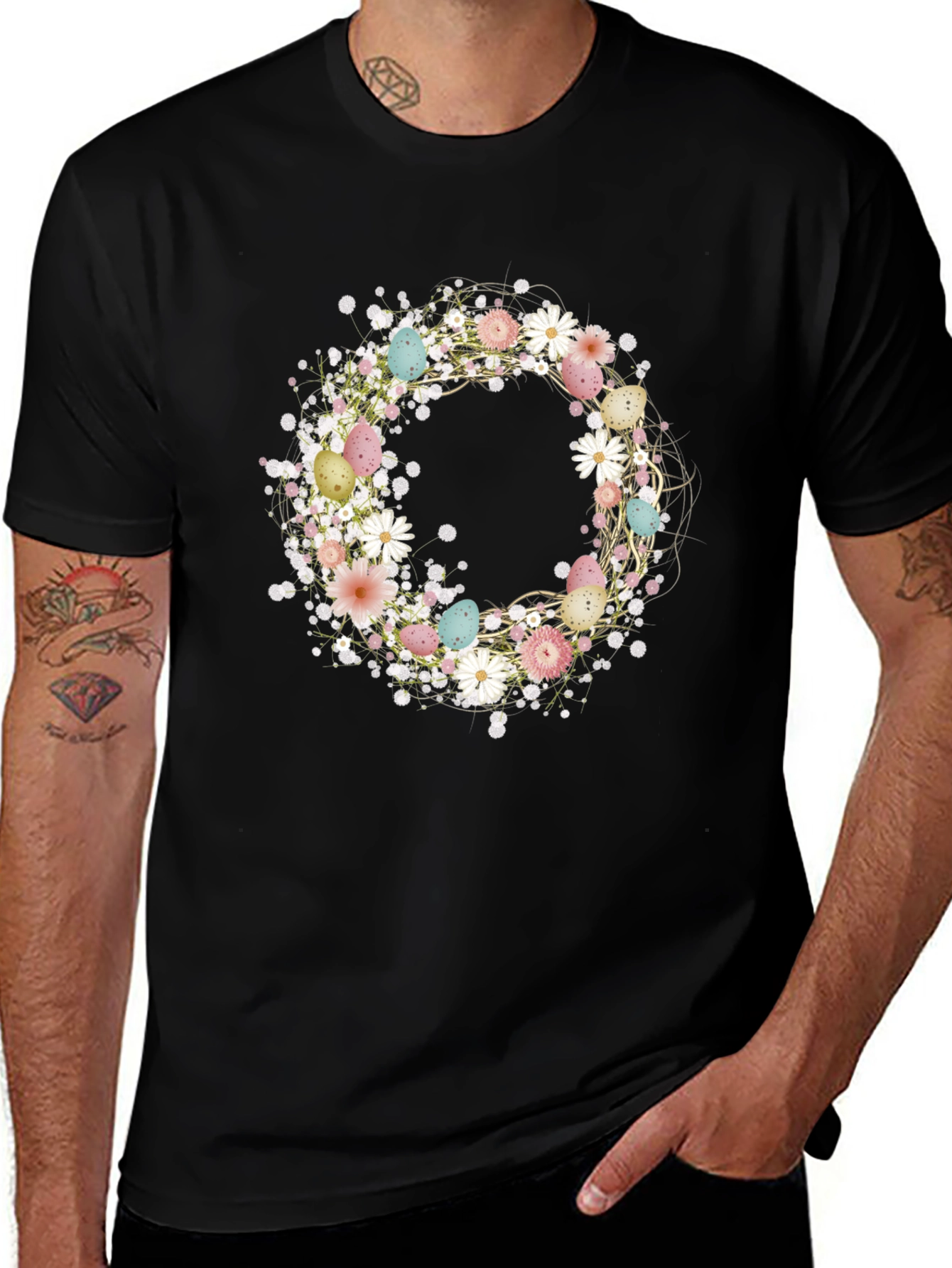 Floral Easter Egg Wreath Graphic Tee