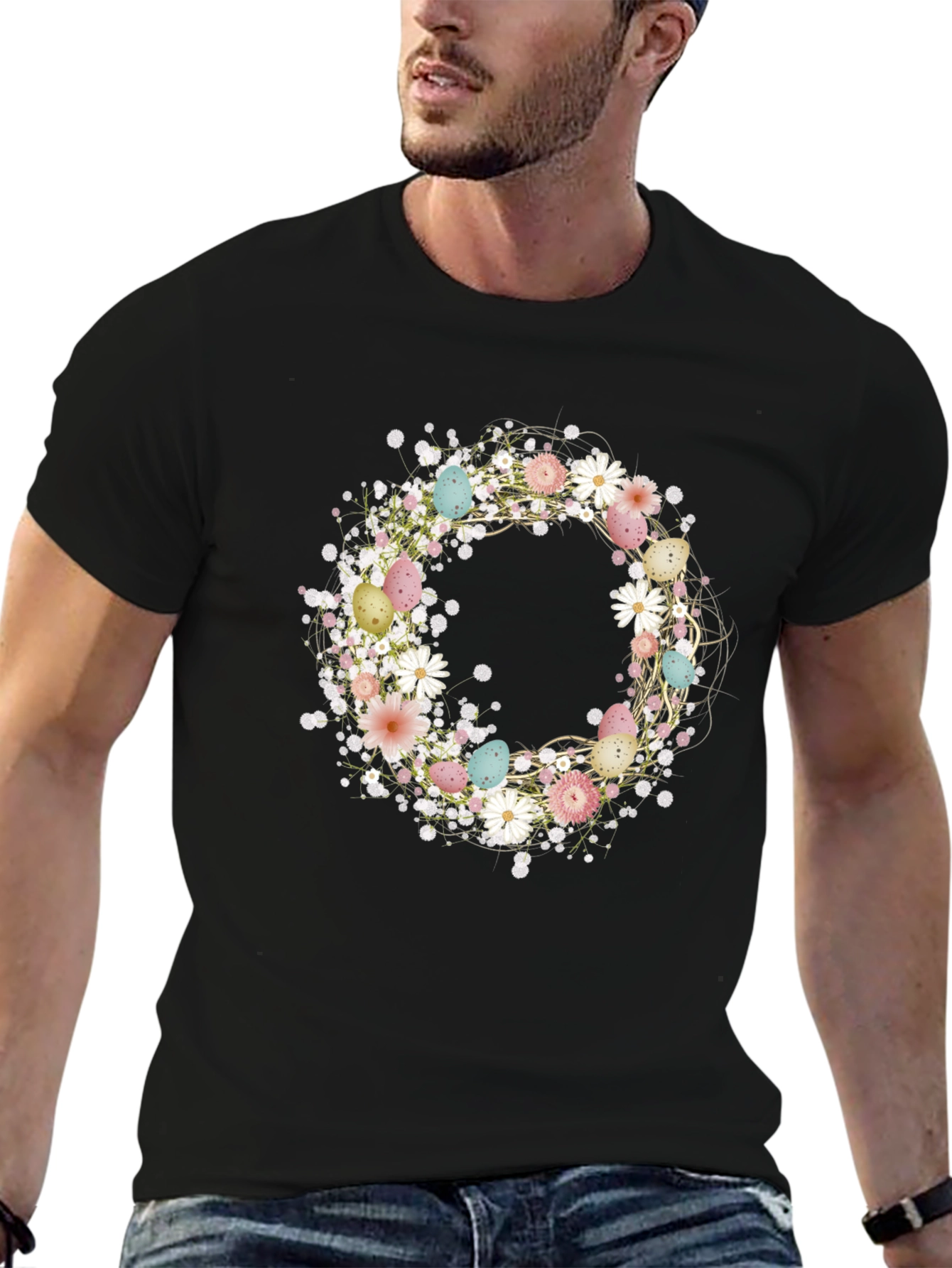 Floral Easter Egg Wreath Graphic Tee