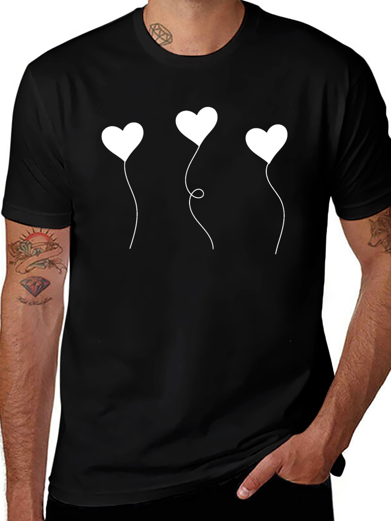 Heart Balloons Graphic Black T-Shirt