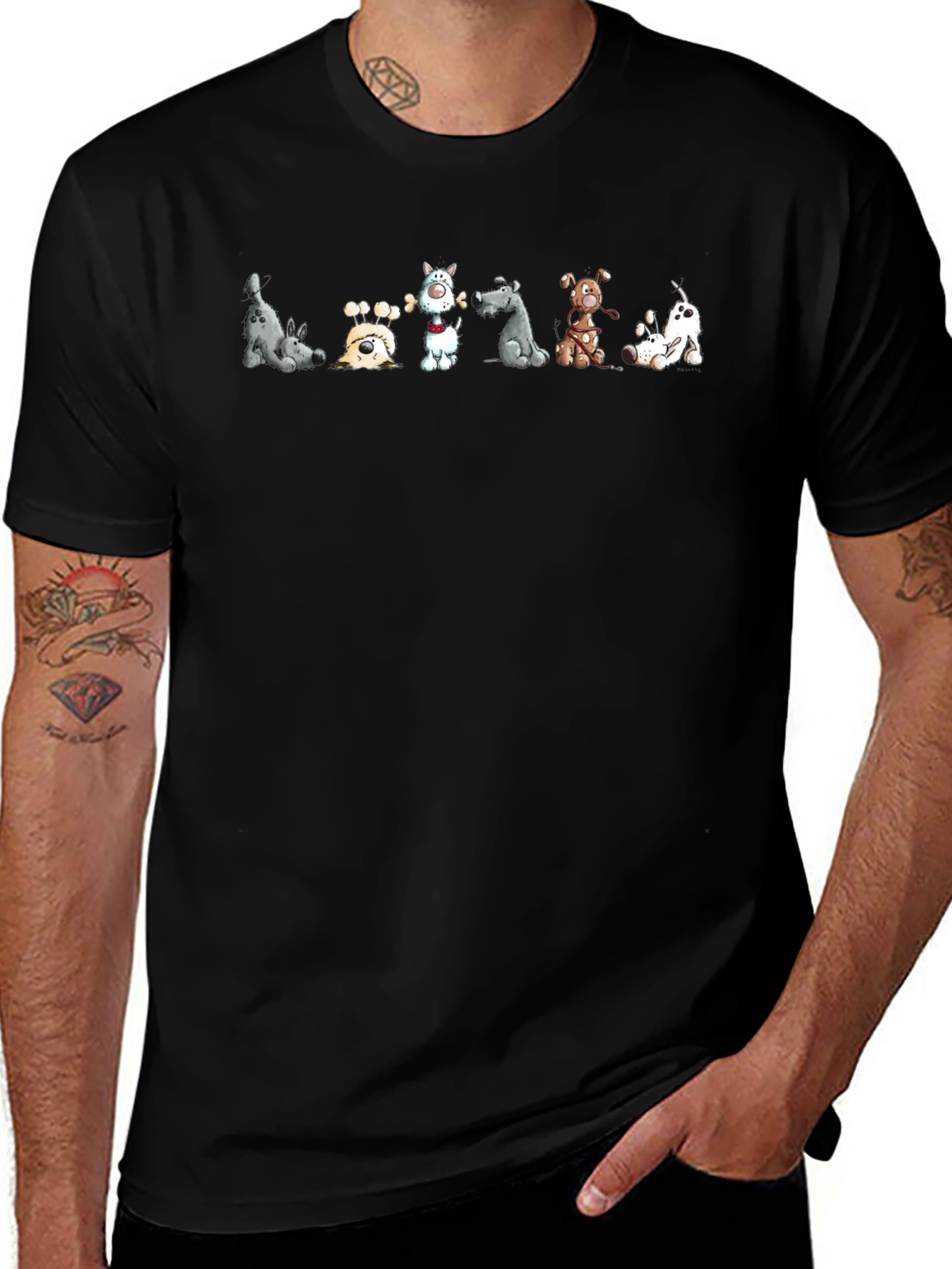 Cartoon Dog Graphic Black T-Shirt