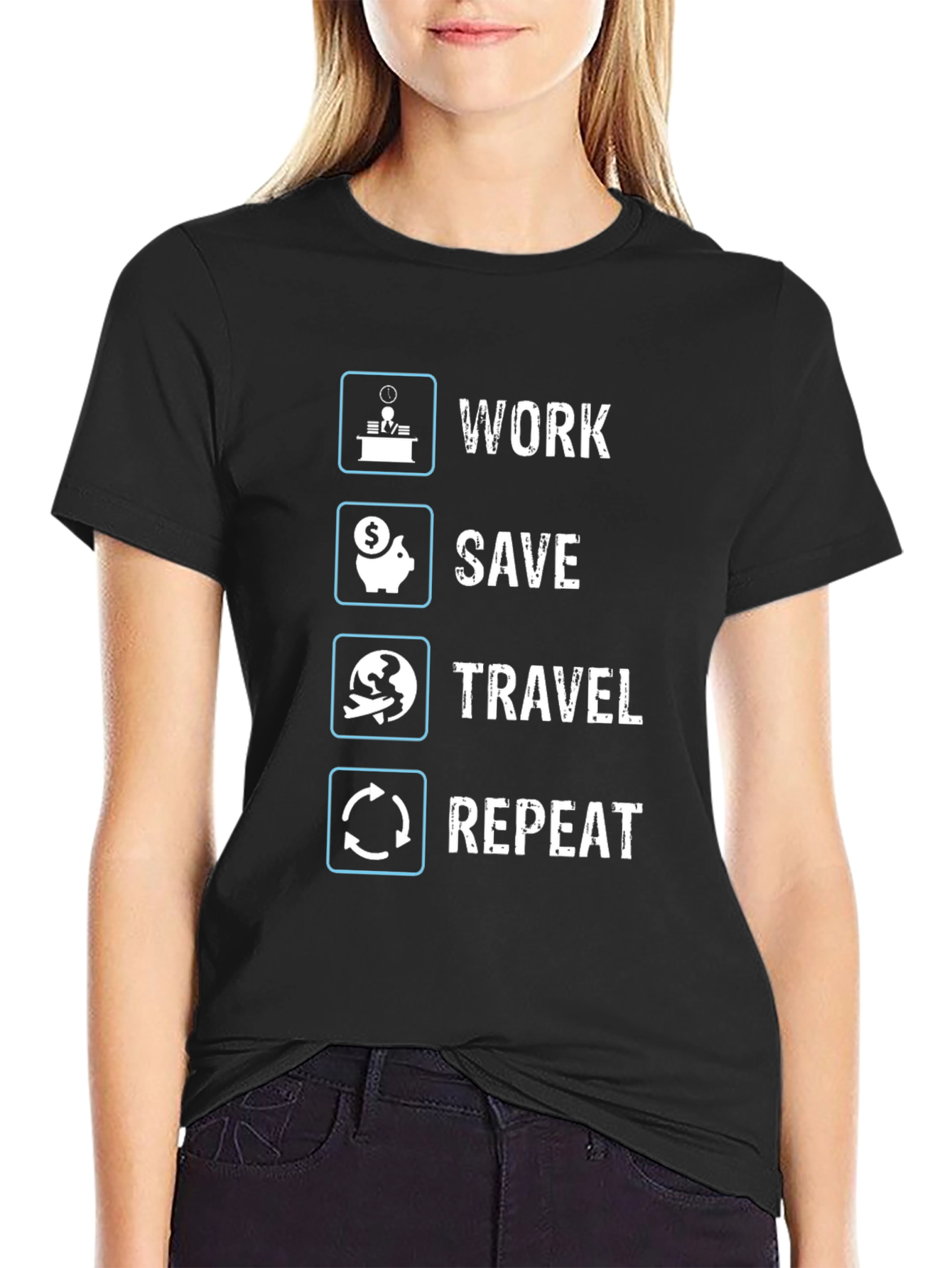 Work Save Travel Repeat Graphic T-Shirt
