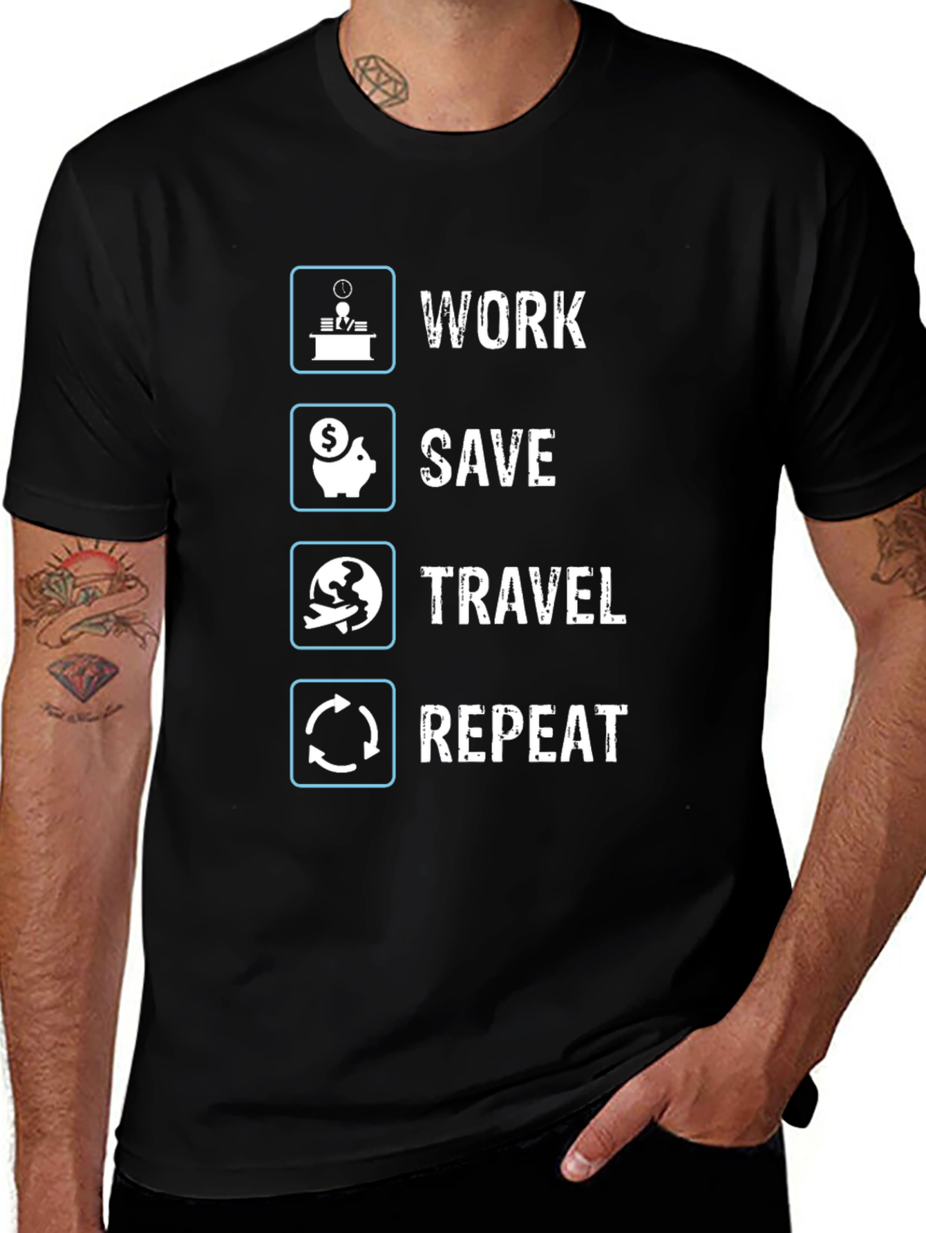 Work Save Travel Repeat Graphic T-Shirt