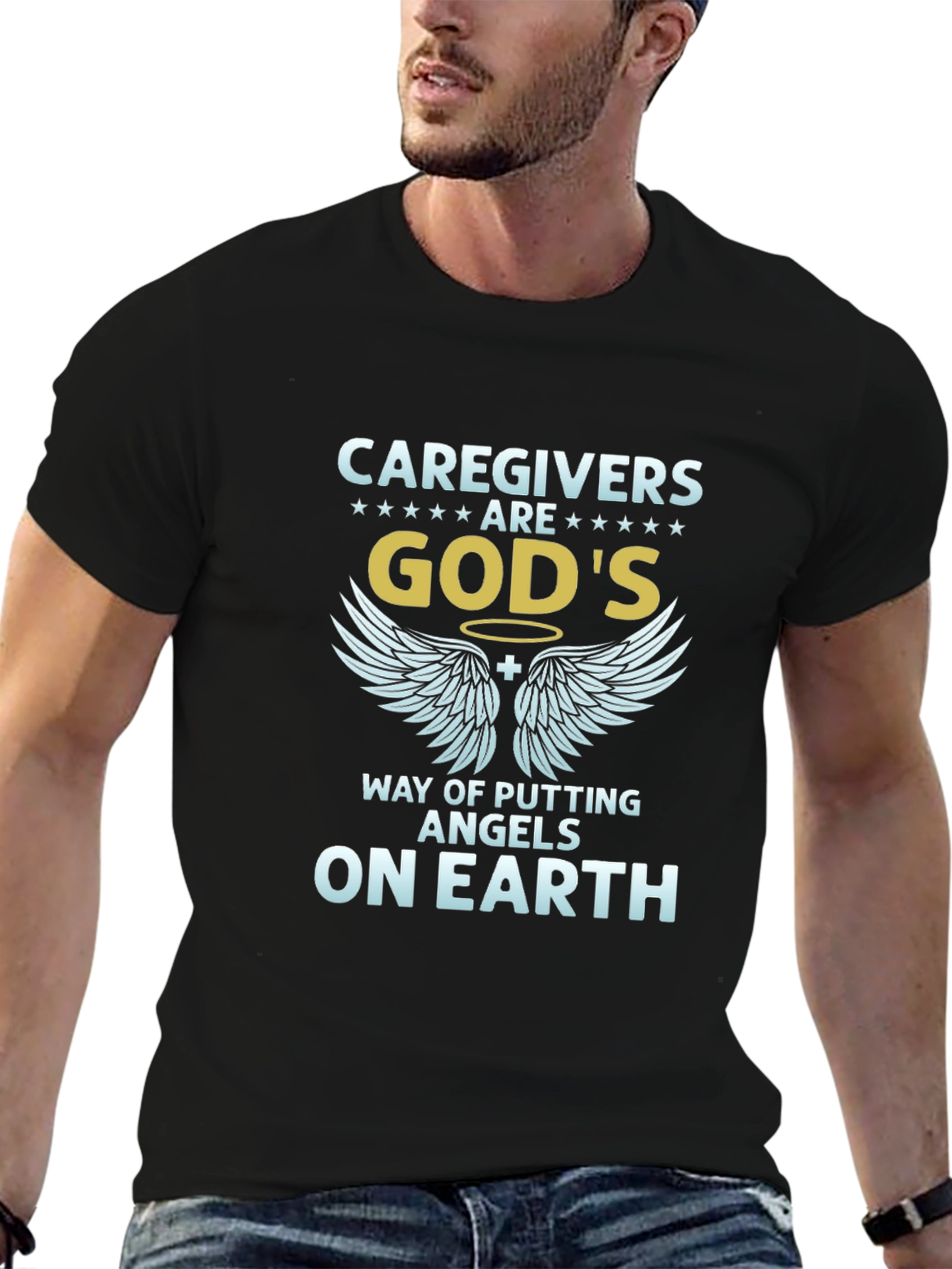 Caregivers Gods Angels T-Shirt - Mens Black