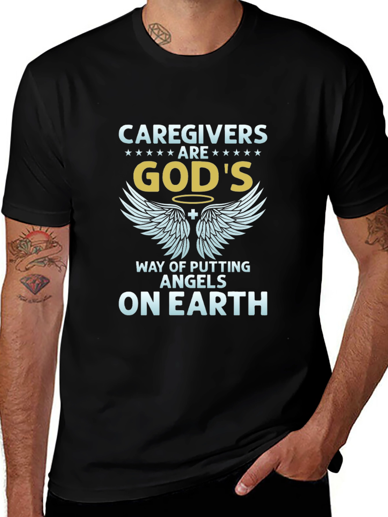Caregivers Gods Angels T-Shirt - Mens Black