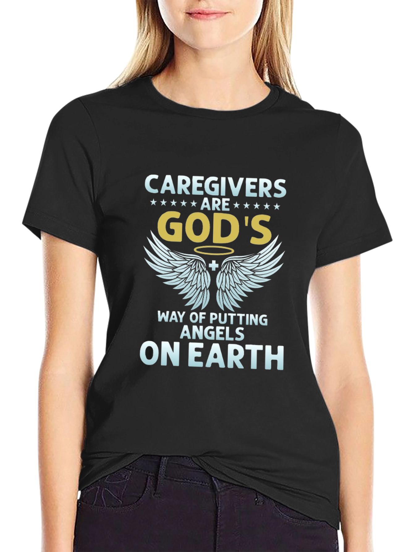 Caregivers Gods Angels T-Shirt - Mens Black