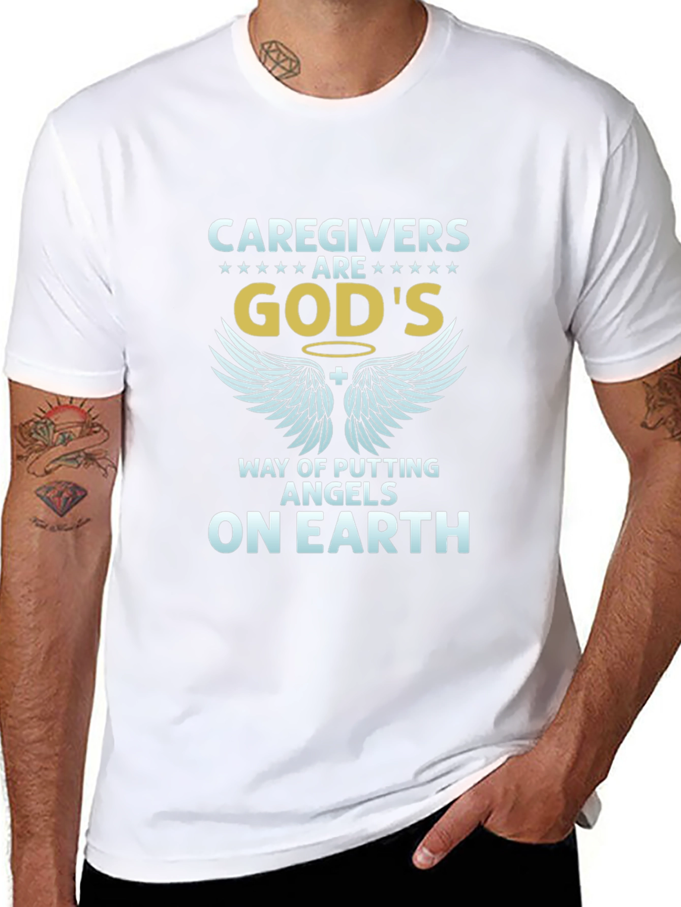 Caregivers Gods Angels T-Shirt - Mens Black