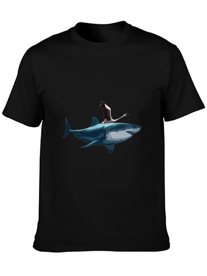 Shark & Flamingo Graphic Tee - Mens Black T-Shirt