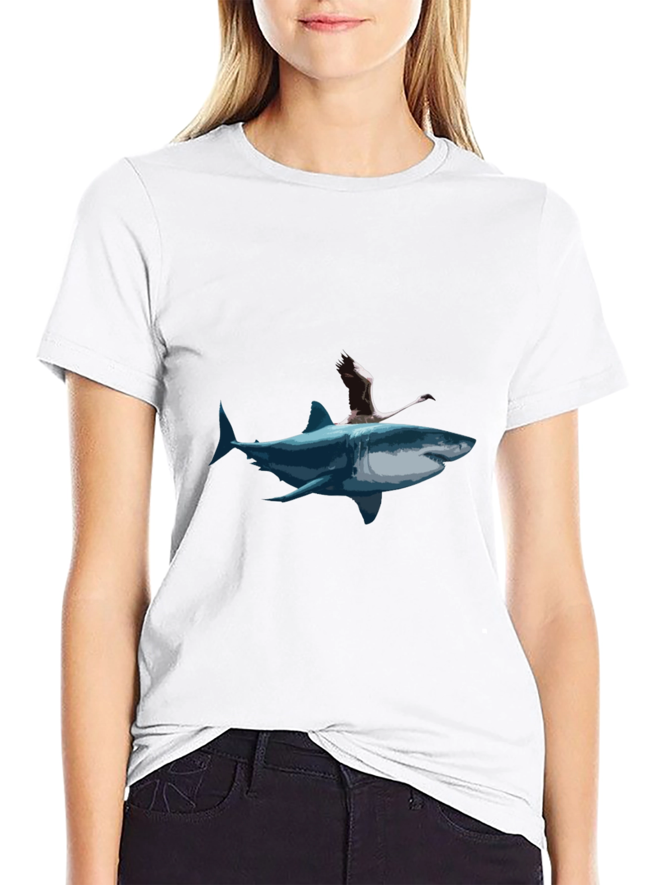 Shark & Flamingo Graphic Tee - Mens Black T-Shirt