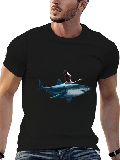 Shark & Flamingo Graphic Tee - Mens Black T-Shirt