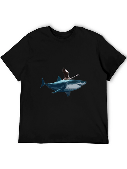 Shark & Flamingo Graphic Tee - Mens Black T-Shirt