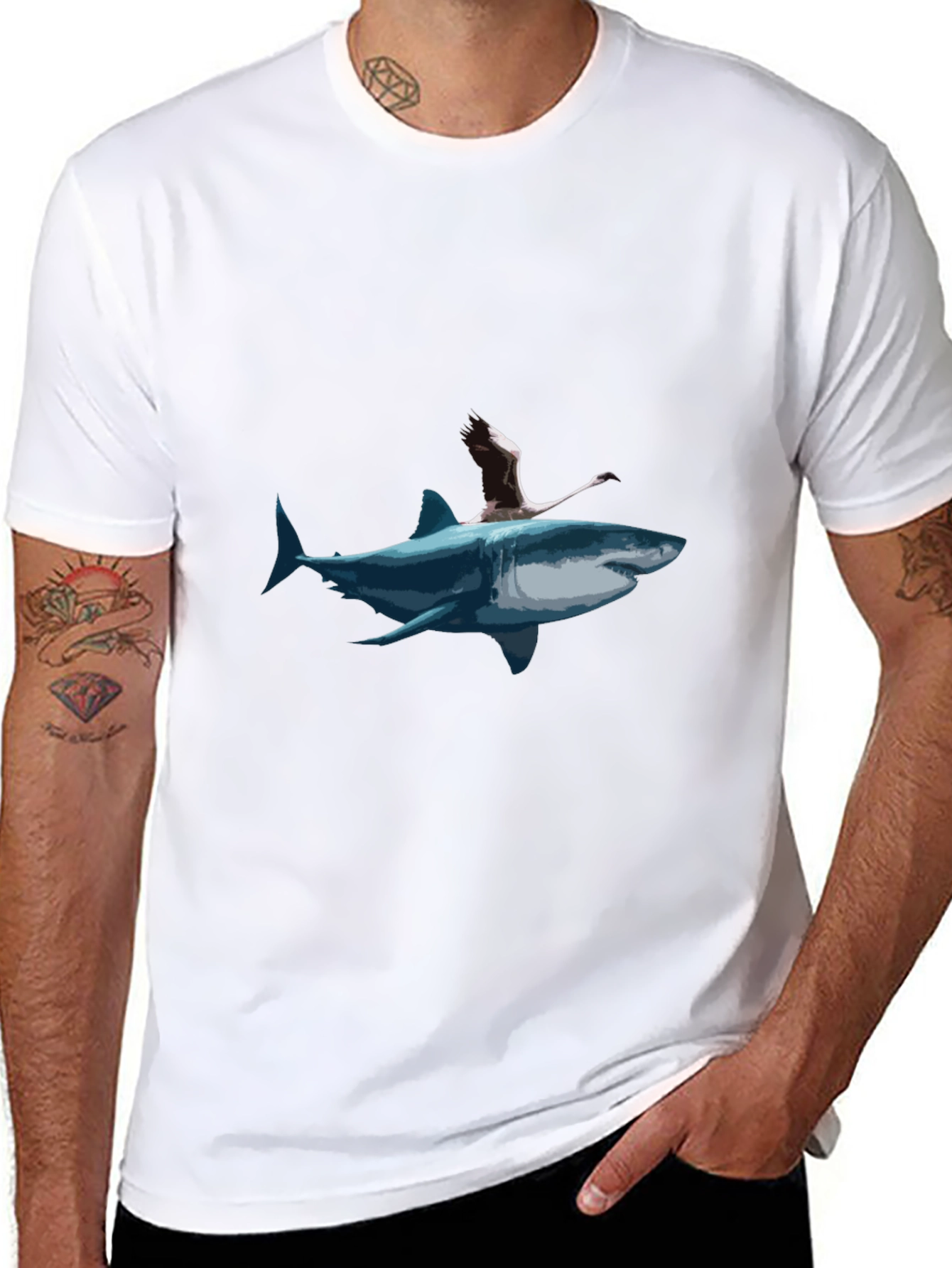Shark & Flamingo Graphic Tee - Mens Black T-Shirt