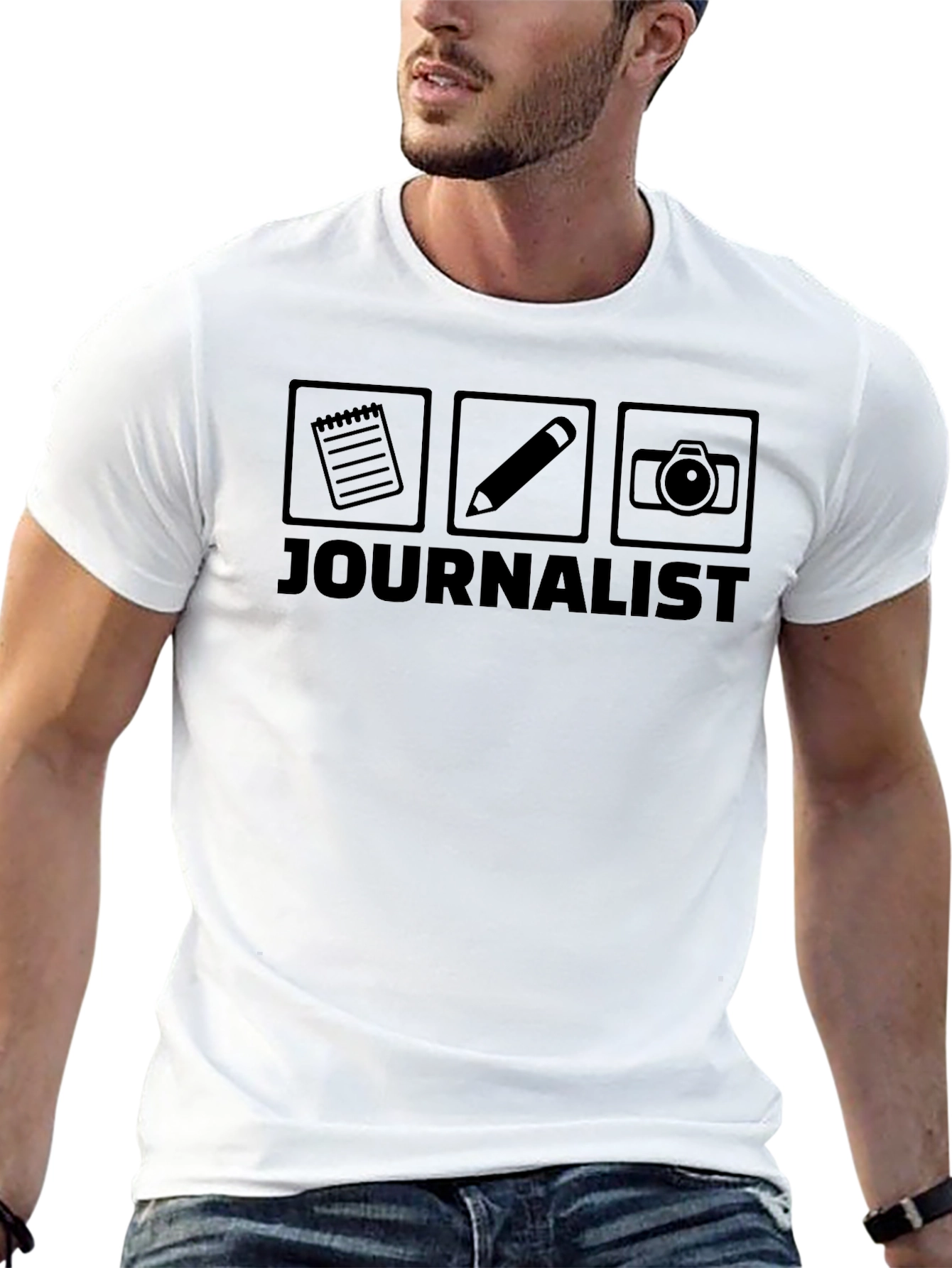 Journalist T-Shirt: Notebook Pencil Camera Graphic Tee