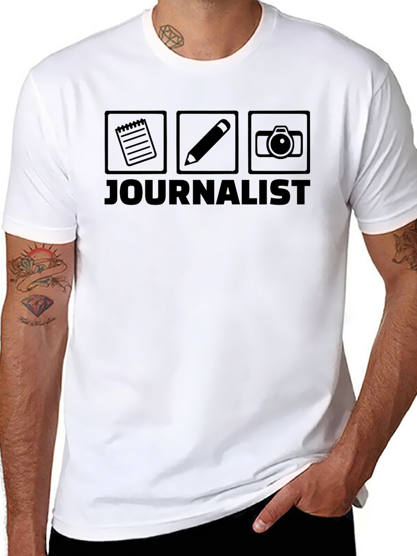 Journalist T-Shirt: Notebook Pencil Camera Graphic Tee