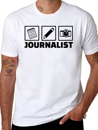 Journalist T-Shirt: Notebook Pencil Camera Graphic Tee