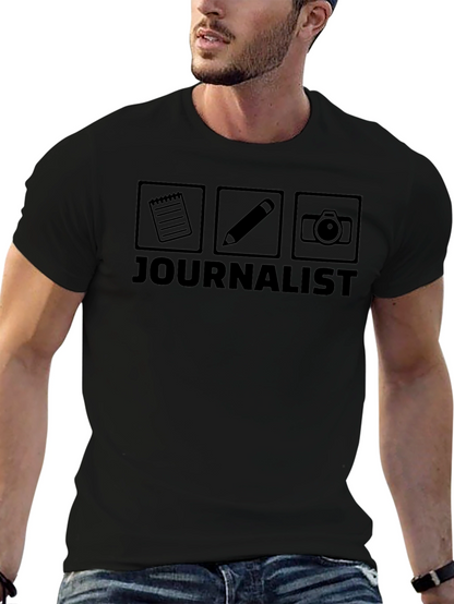 Journalist T-Shirt: Notebook Pencil Camera Graphic Tee