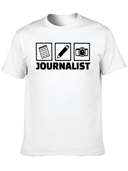 Journalist T-Shirt: Notebook Pencil Camera Graphic Tee