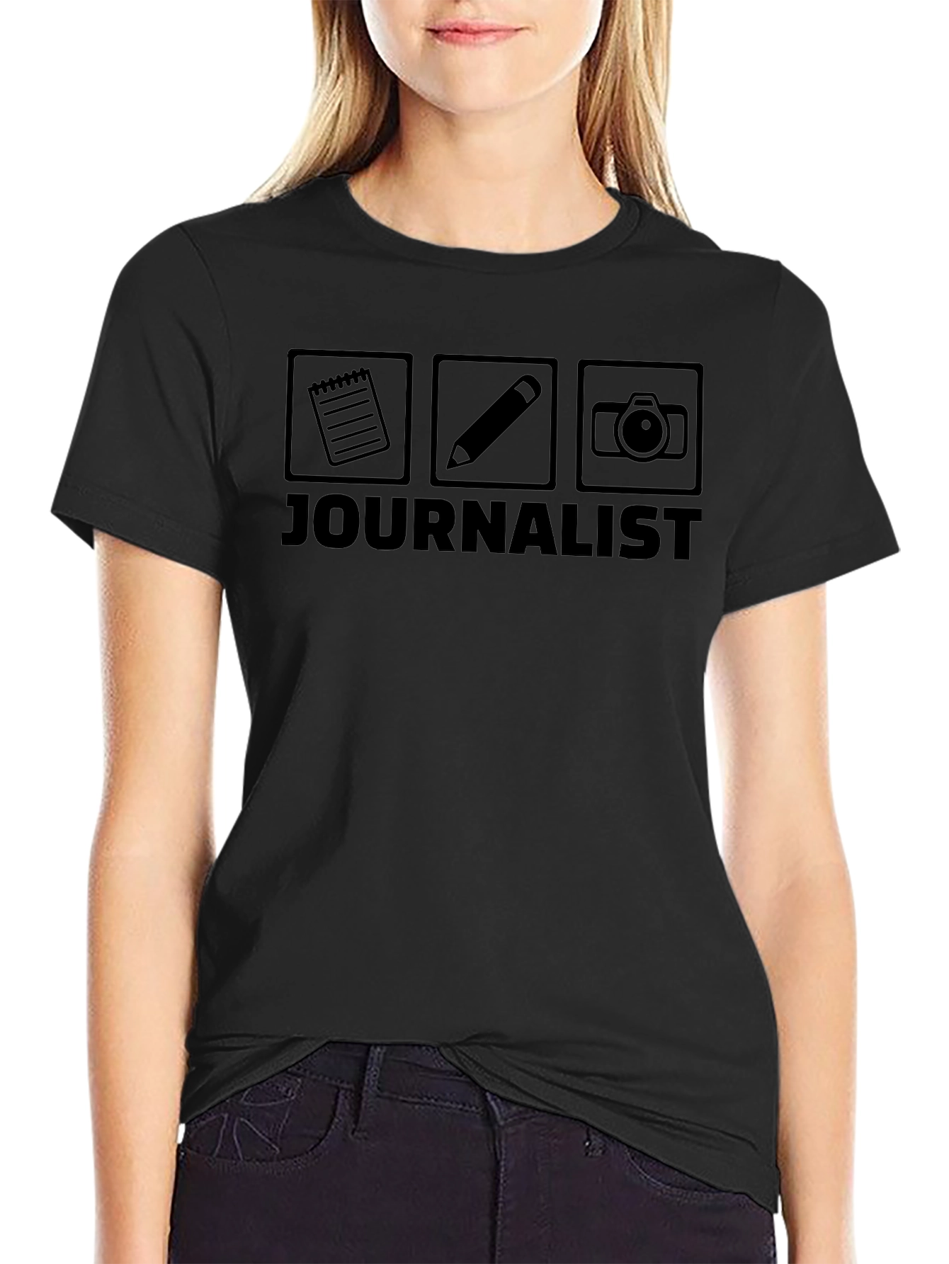 Journalist T-Shirt: Notebook Pencil Camera Graphic Tee