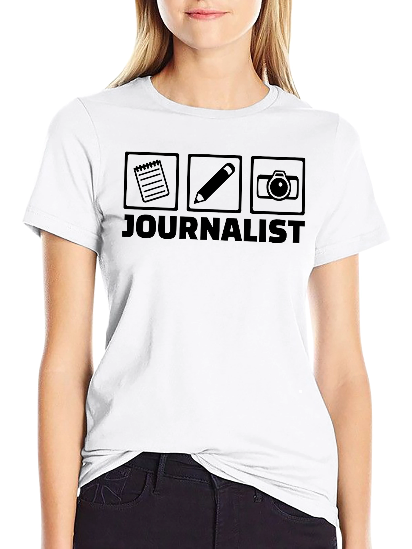 Journalist T-Shirt: Notebook Pencil Camera Graphic Tee