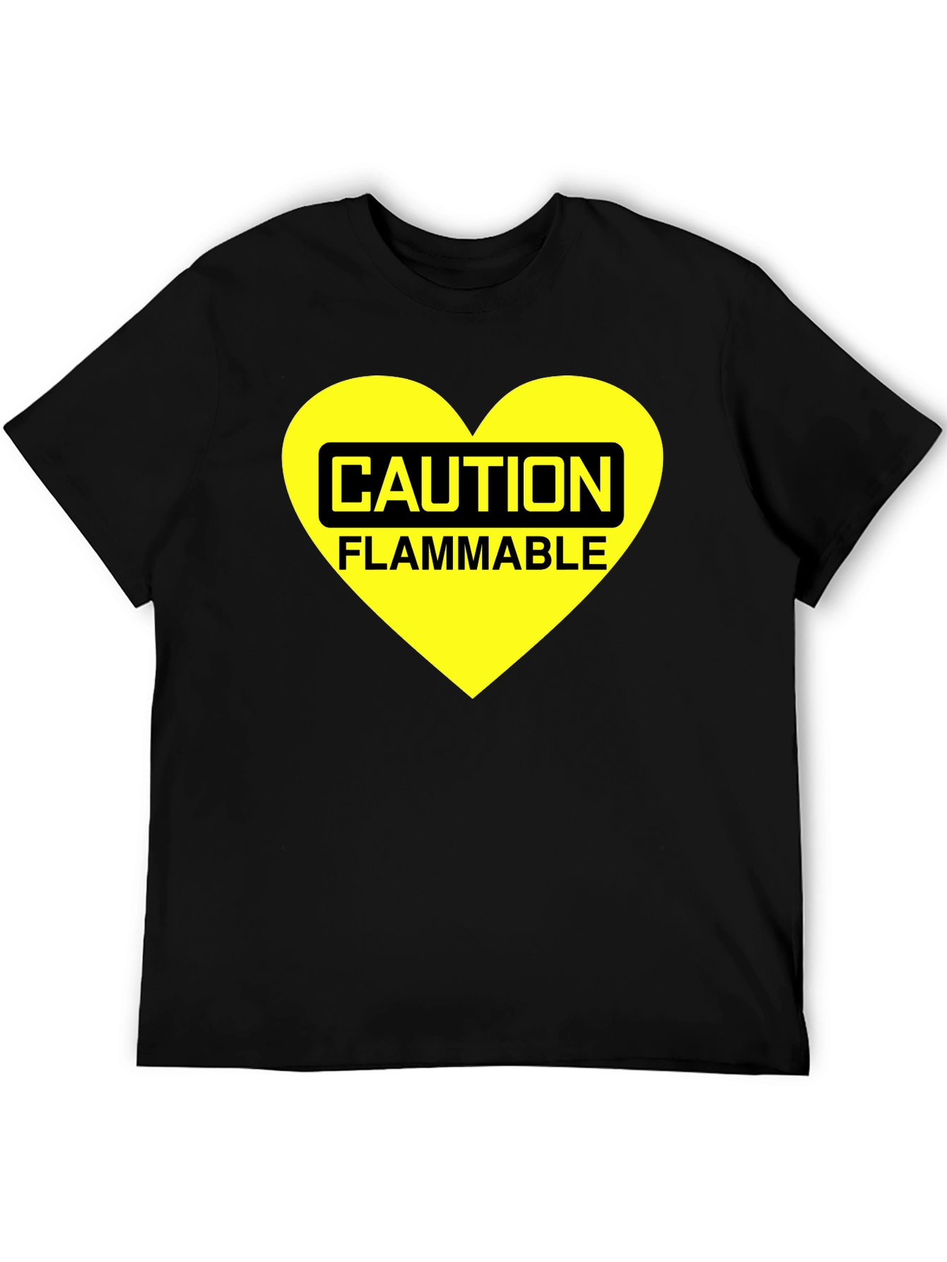 Caution Flammable Heart T-Shirt - Black Cotton Blend Tee