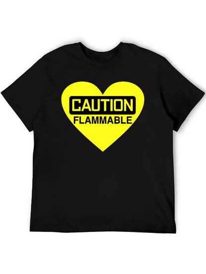 Caution Flammable Heart T-Shirt - Black Cotton Blend Tee