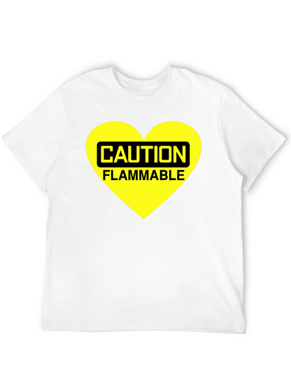 Caution Flammable Heart T-Shirt - Black Cotton Blend Tee