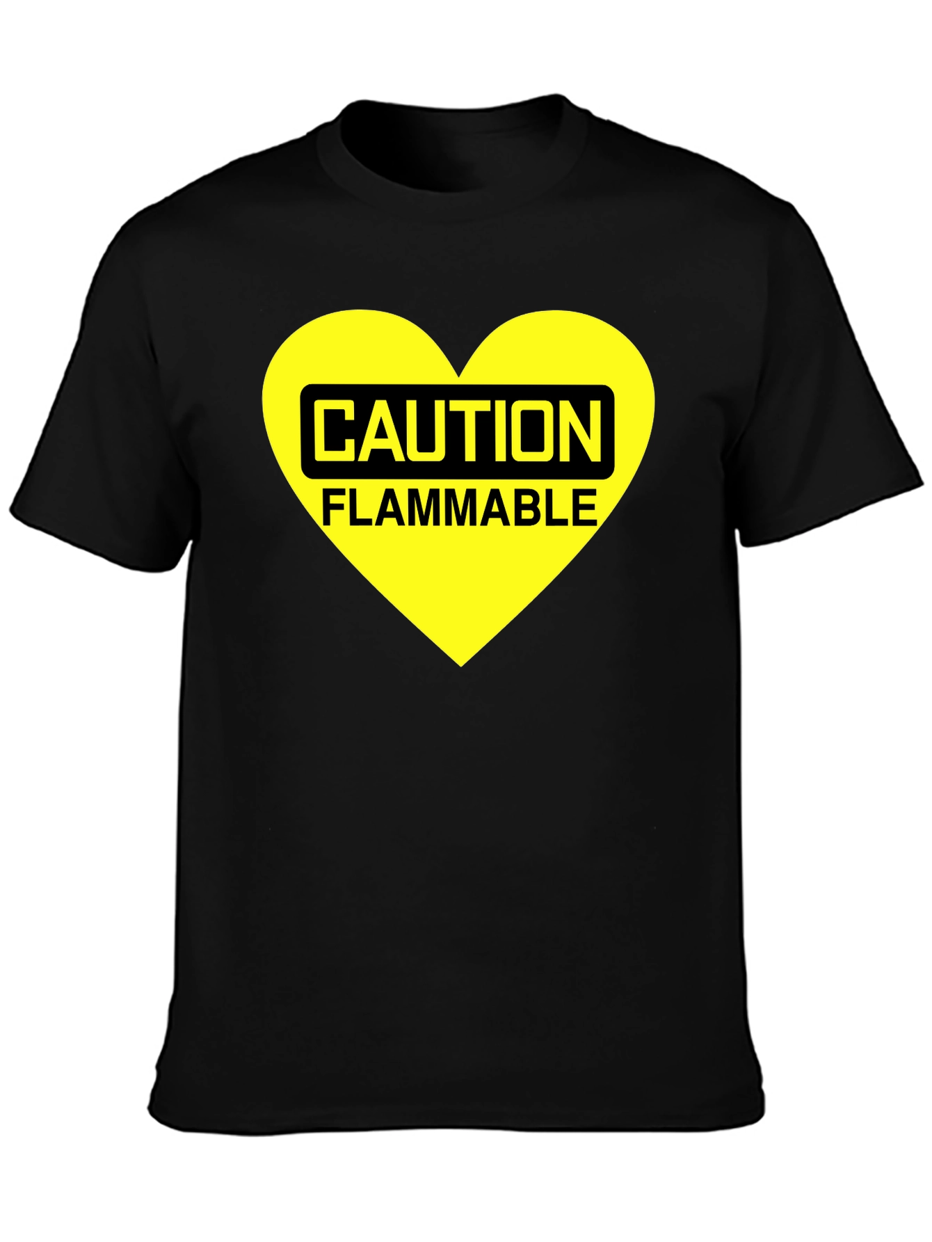 Caution Flammable Heart T-Shirt - Black Cotton Blend Tee
