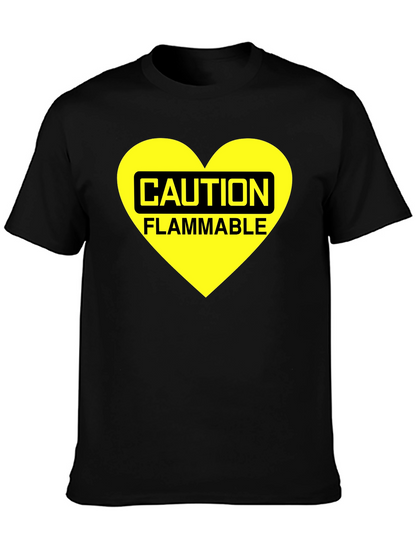 Caution Flammable Heart T-Shirt - Black Cotton Blend Tee