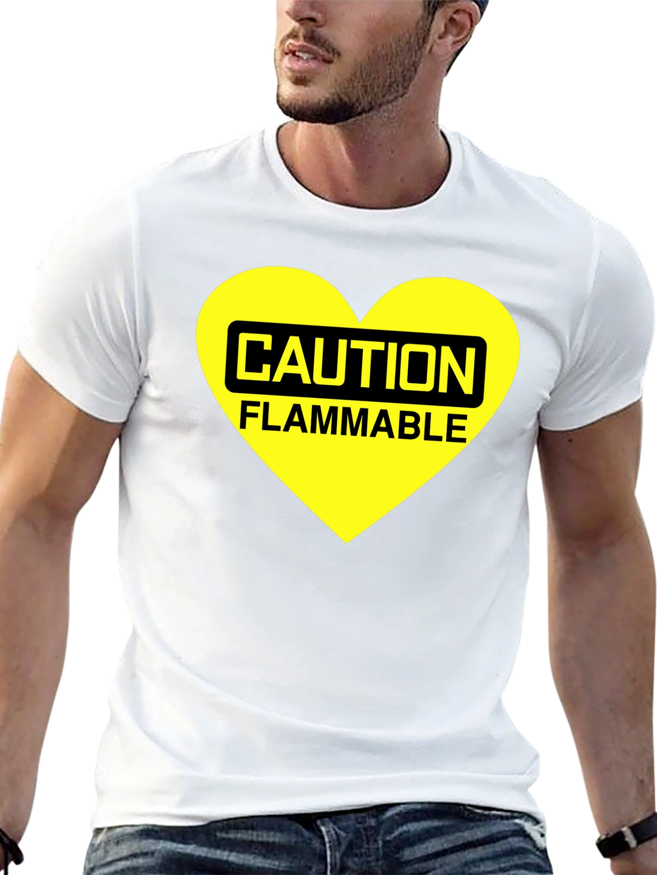 Caution Flammable Heart T-Shirt - Black Cotton Blend Tee