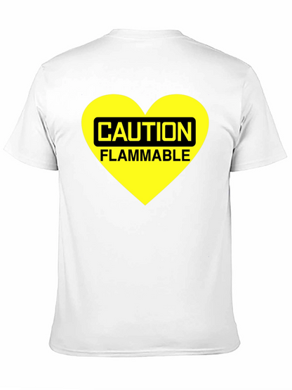 Caution Flammable Heart T-Shirt - Black Cotton Blend Tee